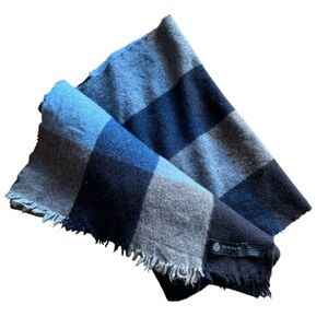 Dante Blue and Brown 100% Cashmere Plaid Scarf